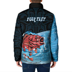 Personalised Snapper Fishing New Zealand Padded Jacket Tamure Fish Hook Maori Pattern