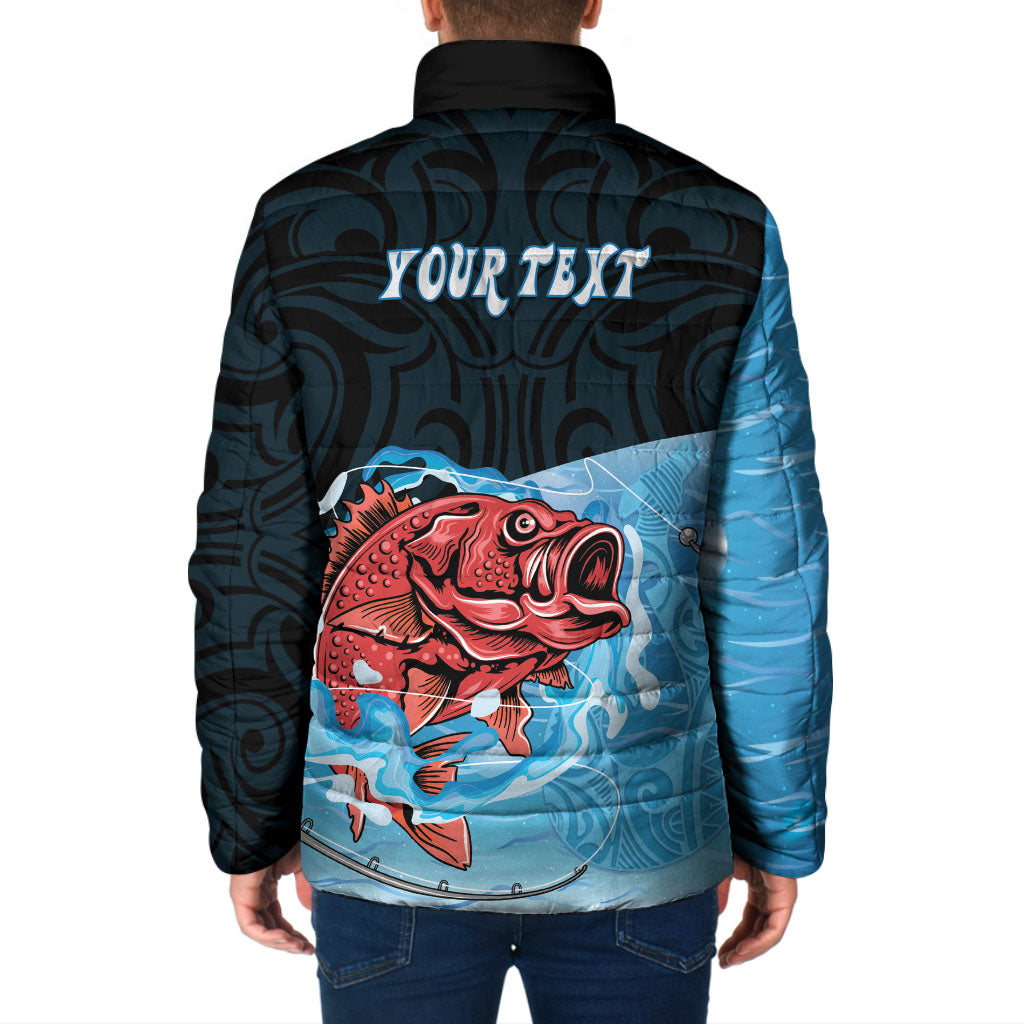 Personalised Snapper Fishing New Zealand Padded Jacket Tamure Fish Hook Maori Pattern
