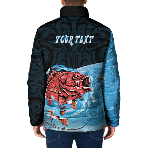 Personalised Snapper Fishing New Zealand Padded Jacket Tamure Fish Hook Maori Pattern