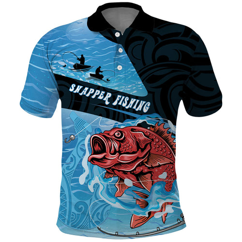 Personalised Snapper Fishing New Zealand Polo Shirt Tamure Fish Hook Maori Pattern