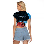 Personalised Snapper Fishing New Zealand Raglan Cropped T Shirt Tamure Fish Hook Maori Pattern
