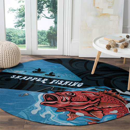 Snapper Fishing New Zealand Round Carpet Tamure Fish Hook Maori Pattern