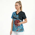 Personalised Snapper Fishing New Zealand Scrub Top Tamure Fish Hook Maori Pattern
