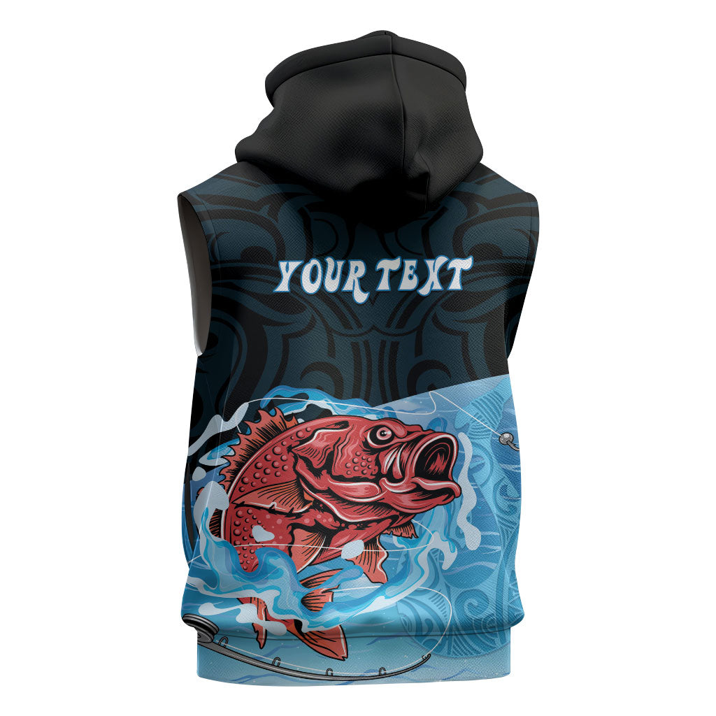 Personalised Snapper Fishing New Zealand Sleeveless Hoodie Tamure Fish Hook Maori Pattern
