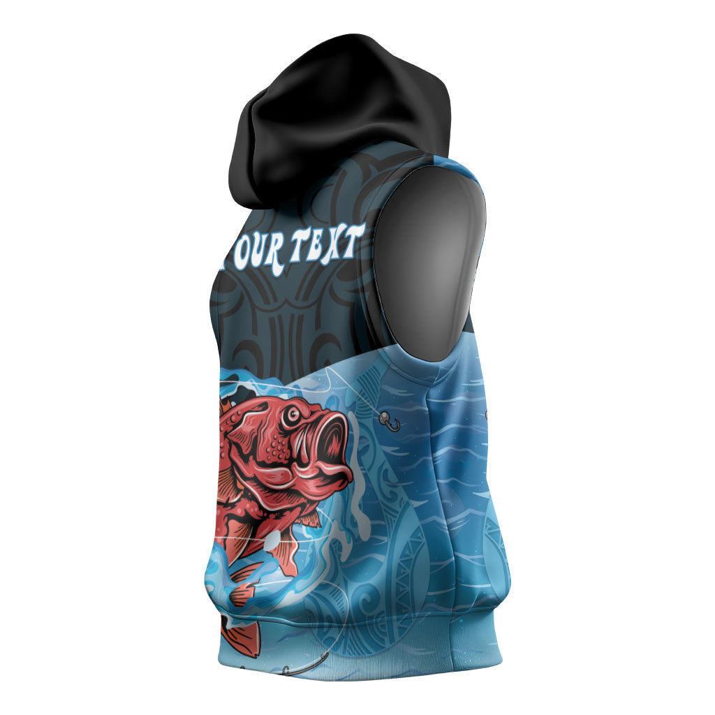 Personalised Snapper Fishing New Zealand Sleeveless Hoodie Tamure Fish Hook Maori Pattern