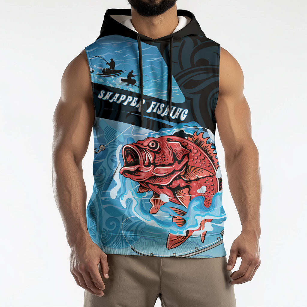 Personalised Snapper Fishing New Zealand Sleeveless Hoodie Tamure Fish Hook Maori Pattern