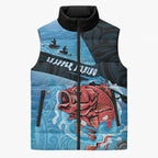 Personalised Snapper Fishing New Zealand Sleeveless Puffer Jacket Tamure Fish Hook Maori Pattern