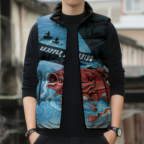Personalised Snapper Fishing New Zealand Sleeveless Puffer Jacket Tamure Fish Hook Maori Pattern