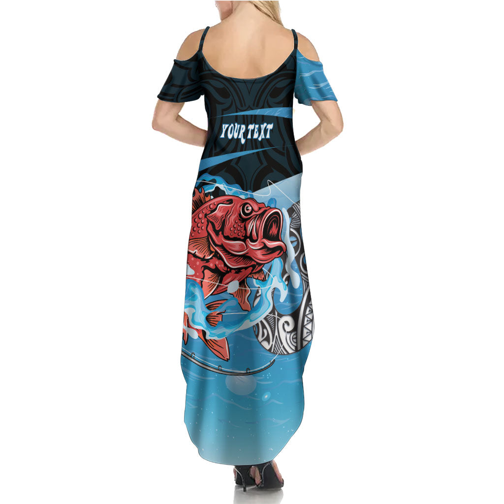 Personalised Snapper Fishing New Zealand Summer Maxi Dress Tamure Fish Hook Maori Pattern