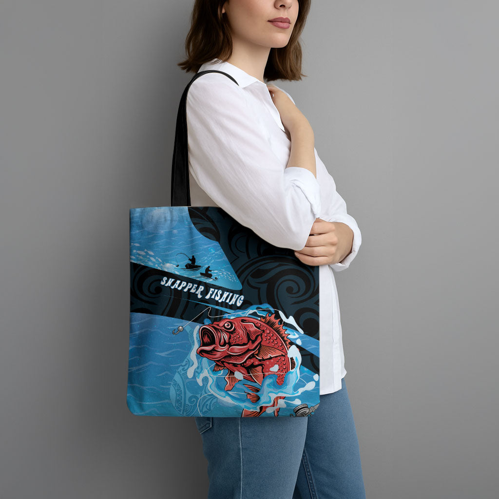 Snapper Fishing New Zealand Tote Bag Tamure Fish Hook Maori Pattern