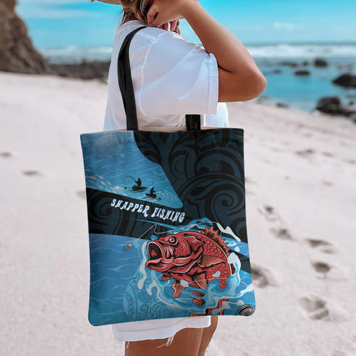 Snapper Fishing New Zealand Tote Bag Tamure Fish Hook Maori Pattern