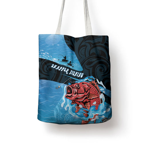 Snapper Fishing New Zealand Tote Bag Tamure Fish Hook Maori Pattern