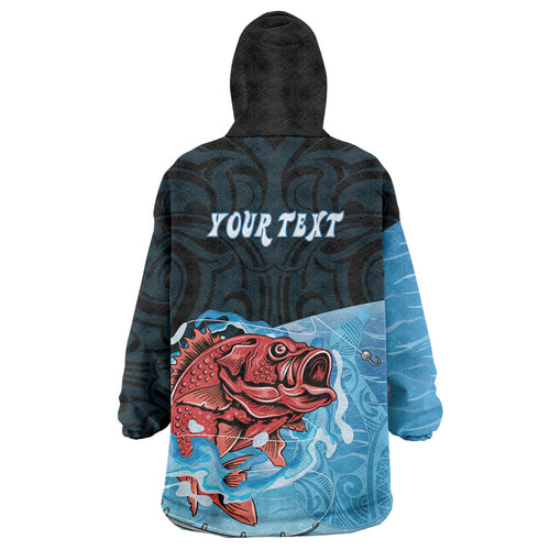 Personalised Snapper Fishing New Zealand Wearable Blanket Hoodie Tamure Fish Hook Maori Pattern