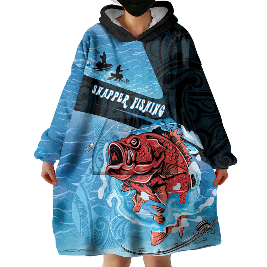 Personalised Snapper Fishing New Zealand Wearable Blanket Hoodie Tamure Fish Hook Maori Pattern