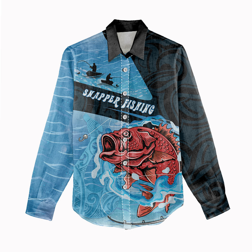 Personalised Snapper Fishing New Zealand Women Casual Shirt Tamure Fish Hook Maori Pattern