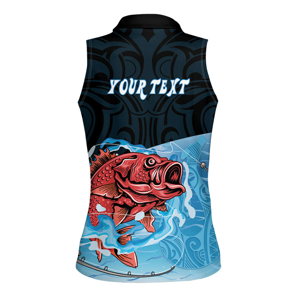 Personalised Snapper Fishing New Zealand Women Sleeveless Polo Shirt Tamure Fish Hook Maori Pattern