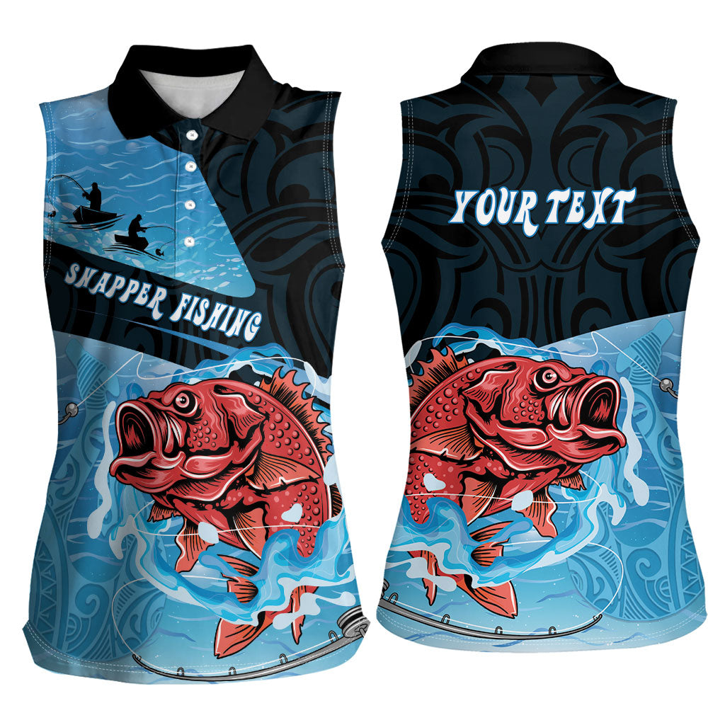 Personalised Snapper Fishing New Zealand Women Sleeveless Polo Shirt Tamure Fish Hook Maori Pattern