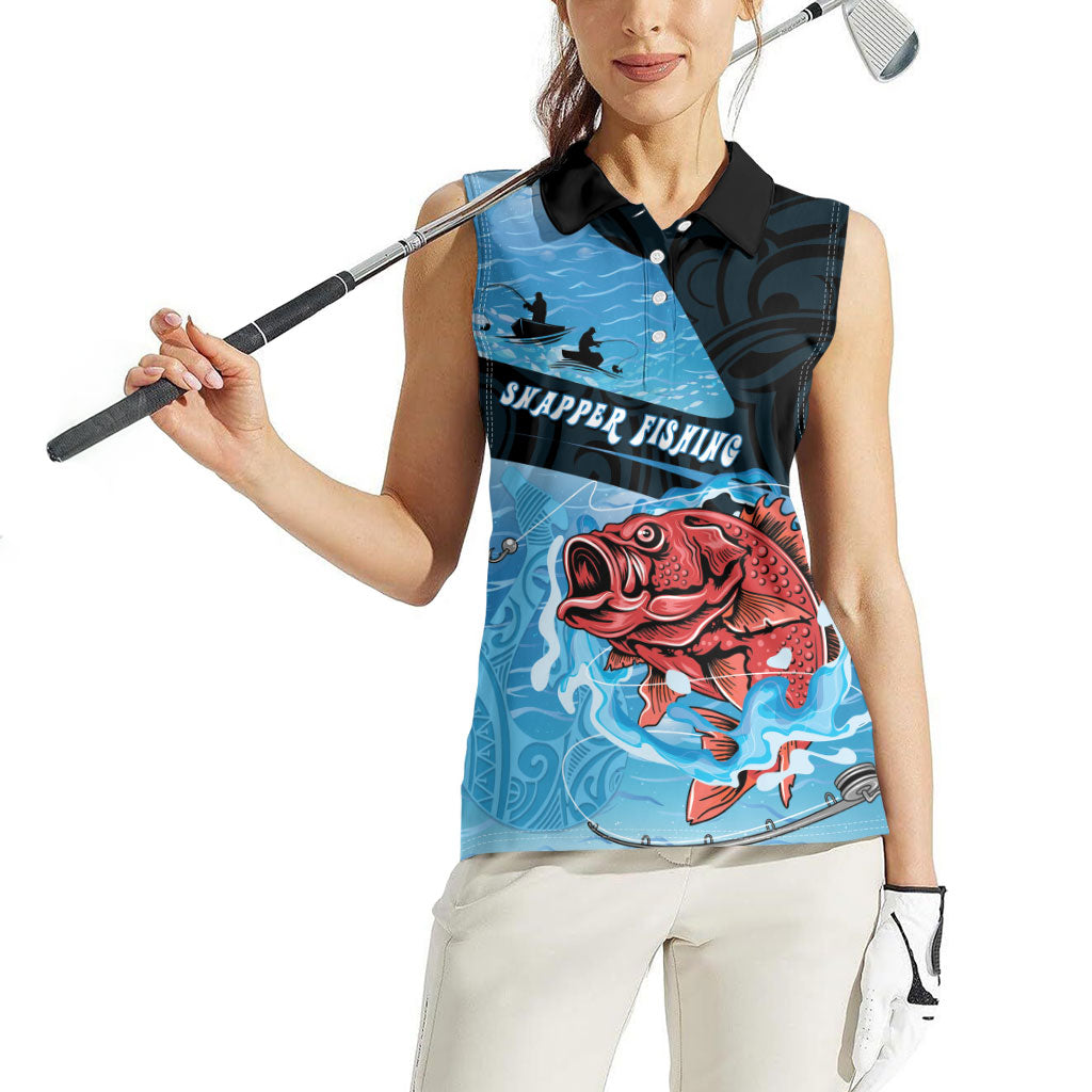 Personalised Snapper Fishing New Zealand Women Sleeveless Polo Shirt Tamure Fish Hook Maori Pattern