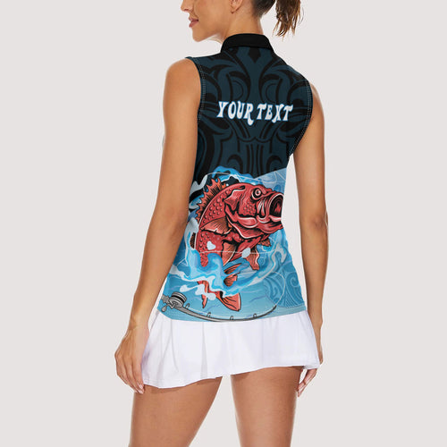 Personalised Snapper Fishing New Zealand Women Sleeveless Polo Shirt Tamure Fish Hook Maori Pattern