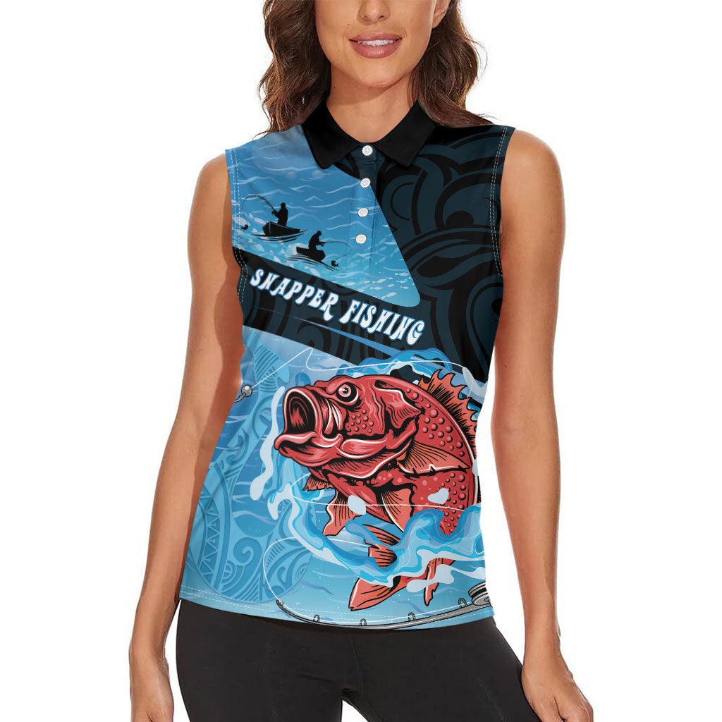 Personalised Snapper Fishing New Zealand Women Sleeveless Polo Shirt Tamure Fish Hook Maori Pattern