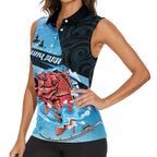 Personalised Snapper Fishing New Zealand Women Sleeveless Polo Shirt Tamure Fish Hook Maori Pattern