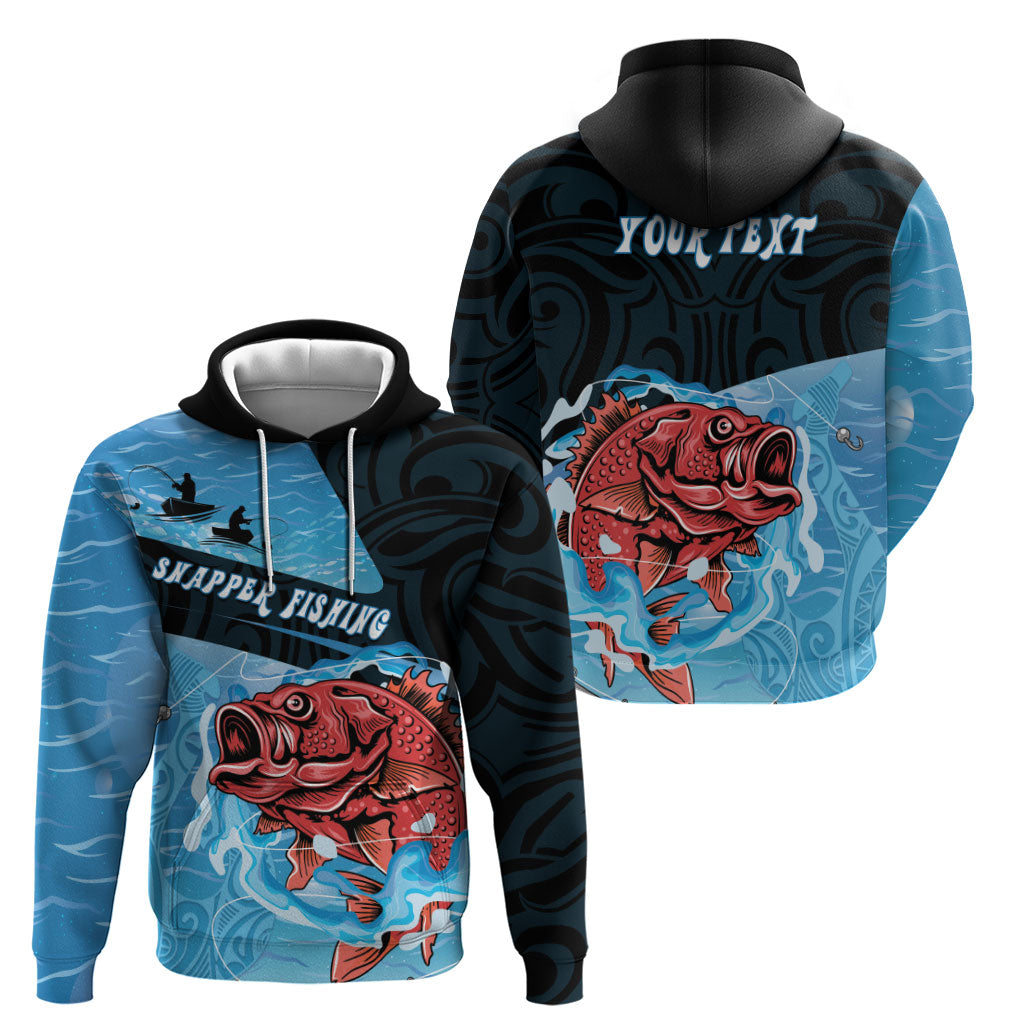 Personalised Snapper Fishing New Zealand Zip Hoodie Tamure Fish Hook Maori Pattern