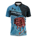 Personalised Snapper Fishing New Zealand Zipper Polo Shirt Tamure Fish Hook Maori Pattern