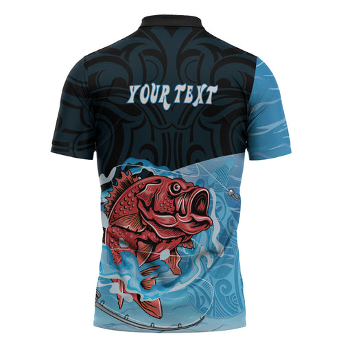 Personalised Snapper Fishing New Zealand Zipper Polo Shirt Tamure Fish Hook Maori Pattern