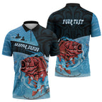 Personalised Snapper Fishing New Zealand Zipper Polo Shirt Tamure Fish Hook Maori Pattern