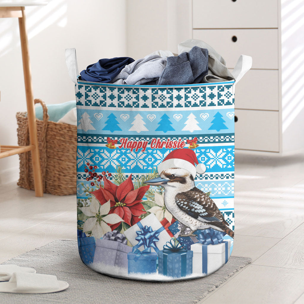 Australia Christmas In July Laundry Basket Kookaburra Santa Blue Color