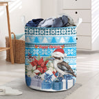 Australia Christmas In July Laundry Basket Kookaburra Santa Blue Color