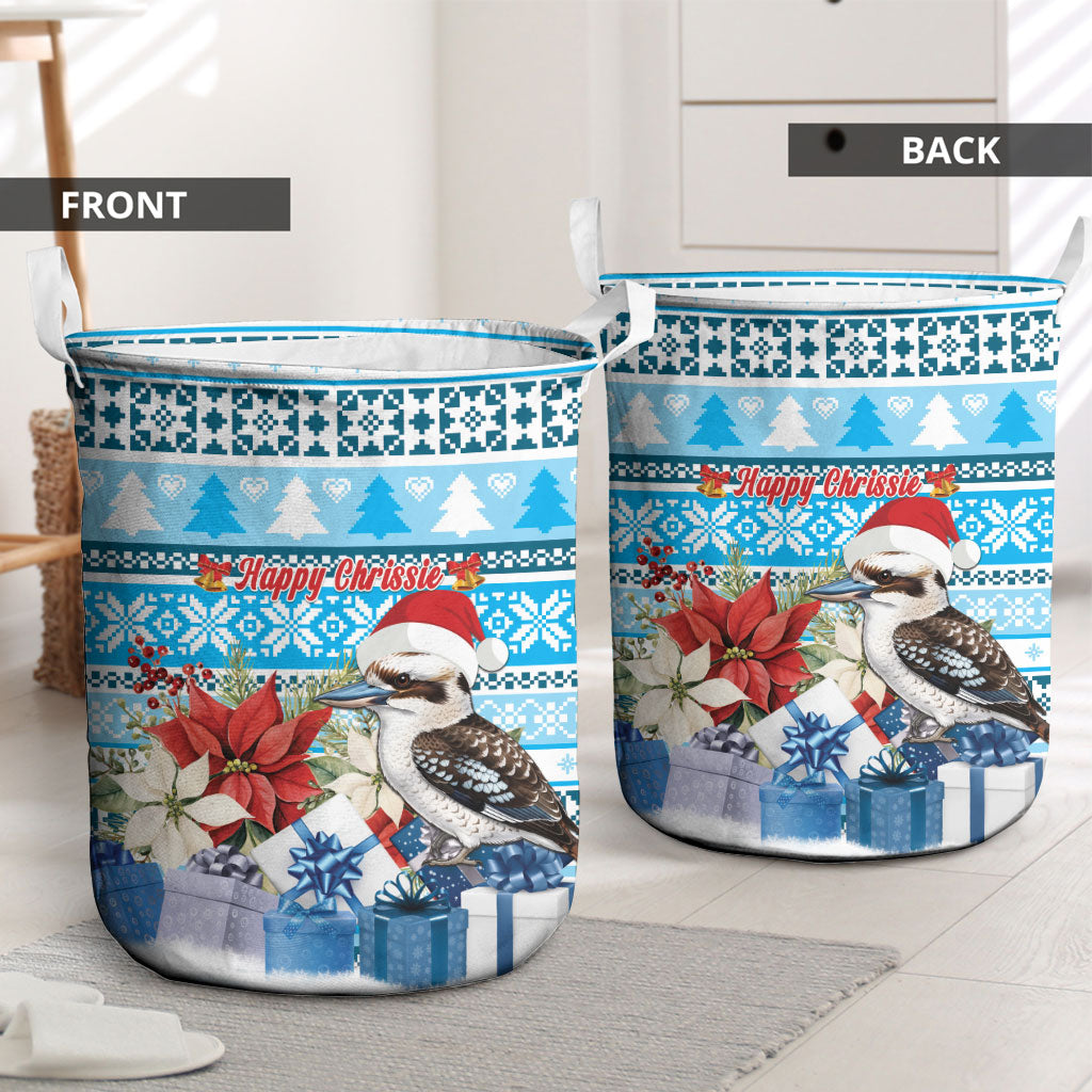 Australia Christmas In July Laundry Basket Kookaburra Santa Blue Color