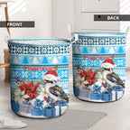 Australia Christmas In July Laundry Basket Kookaburra Santa Blue Color
