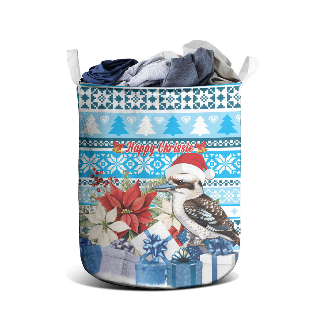 Australia Christmas In July Laundry Basket Kookaburra Santa Blue Color