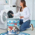 Australia Christmas In July Laundry Basket Kookaburra Santa Blue Color