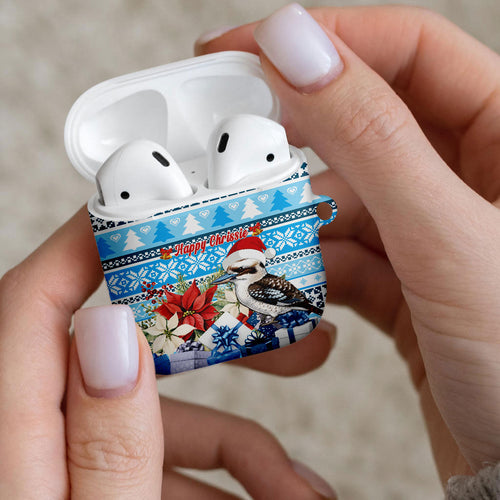 Australia Christmas In July AirPods Case Kookaburra Santa Blue Color