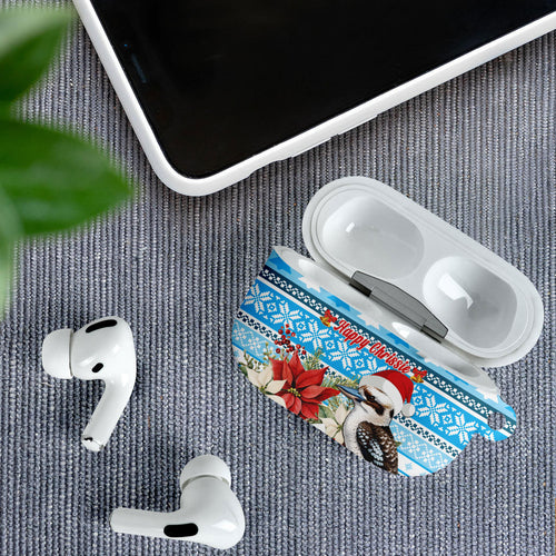 Australia Christmas In July AirPods Case Kookaburra Santa Blue Color