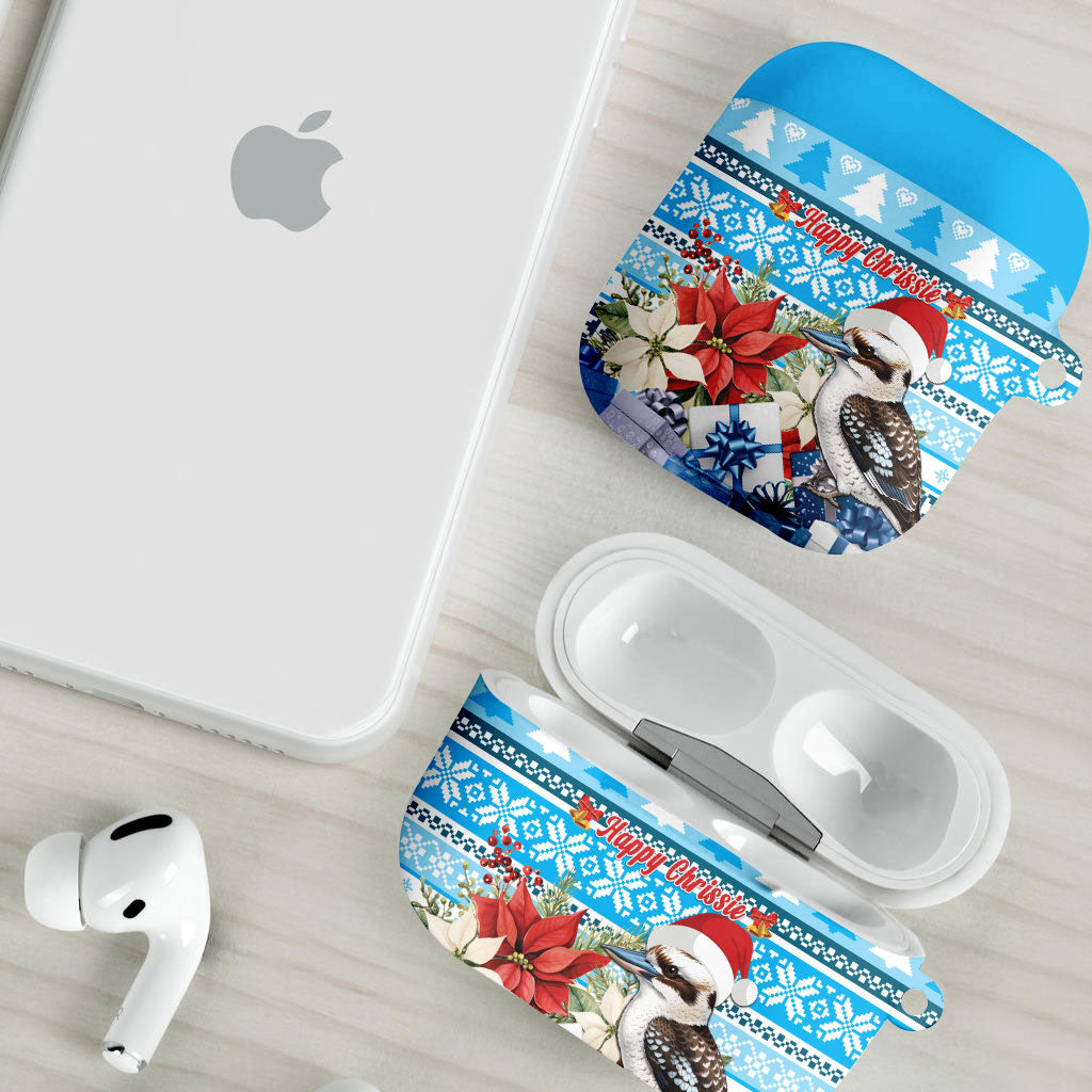 Australia Christmas In July AirPods Case Kookaburra Santa Blue Color