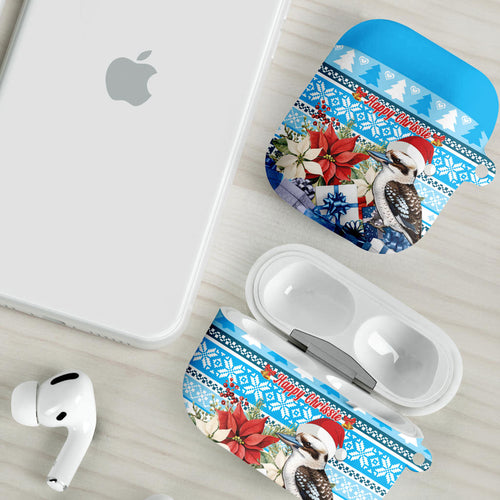Australia Christmas In July AirPods Case Kookaburra Santa Blue Color