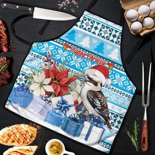 Australia Christmas In July Apron Kookaburra Santa Blue Color