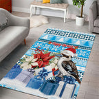 Australia Christmas In July Area Rug Kookaburra Santa Blue Color