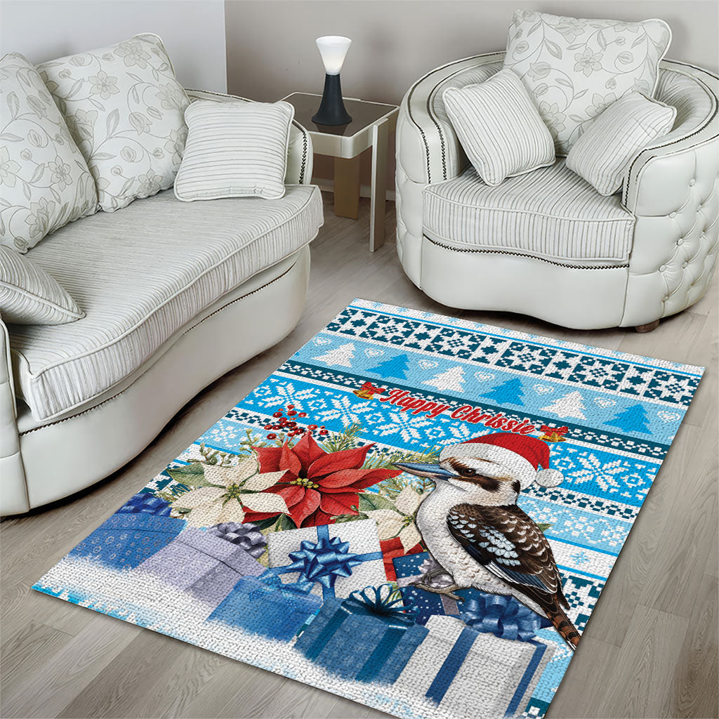 Australia Christmas In July Area Rug Kookaburra Santa Blue Color