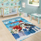 Australia Christmas In July Area Rug Kookaburra Santa Blue Color