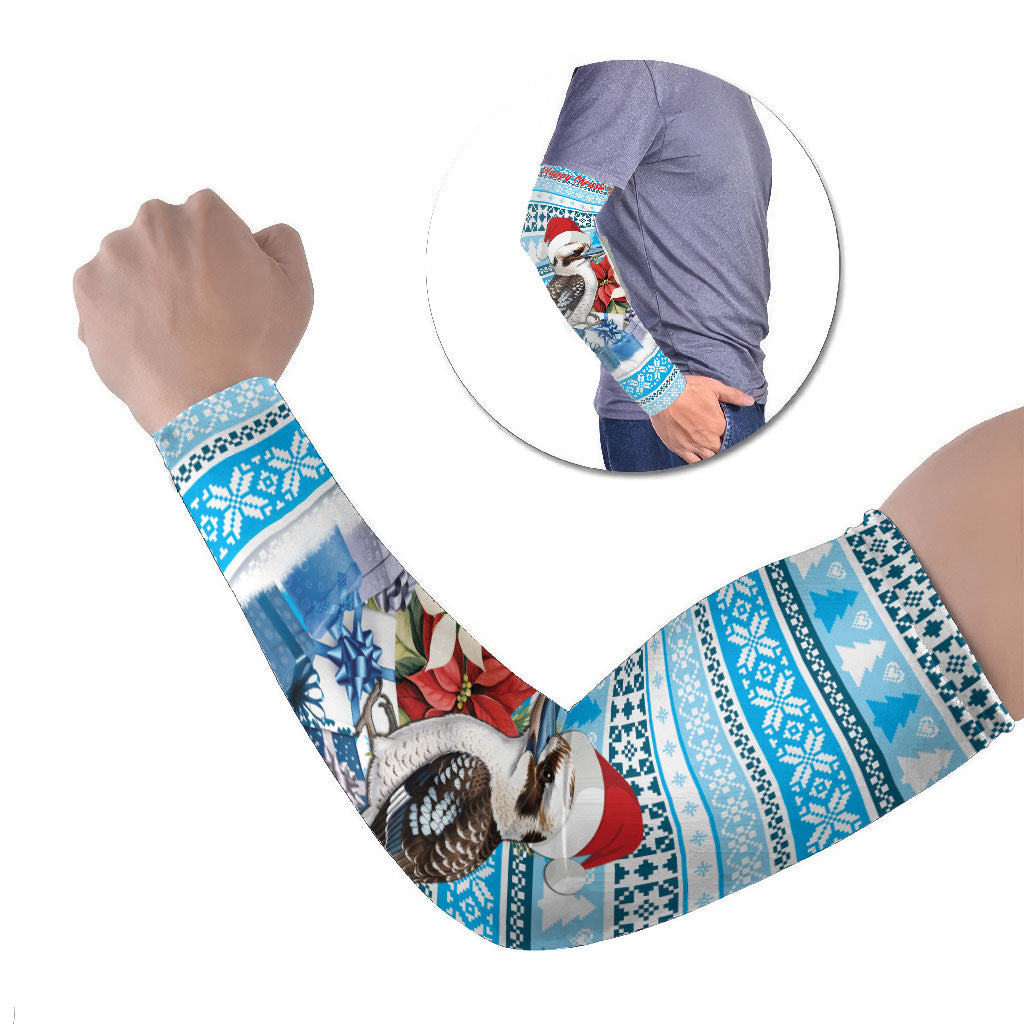 Australia Christmas In July Arm Sleeves Kookaburra Santa Blue Color