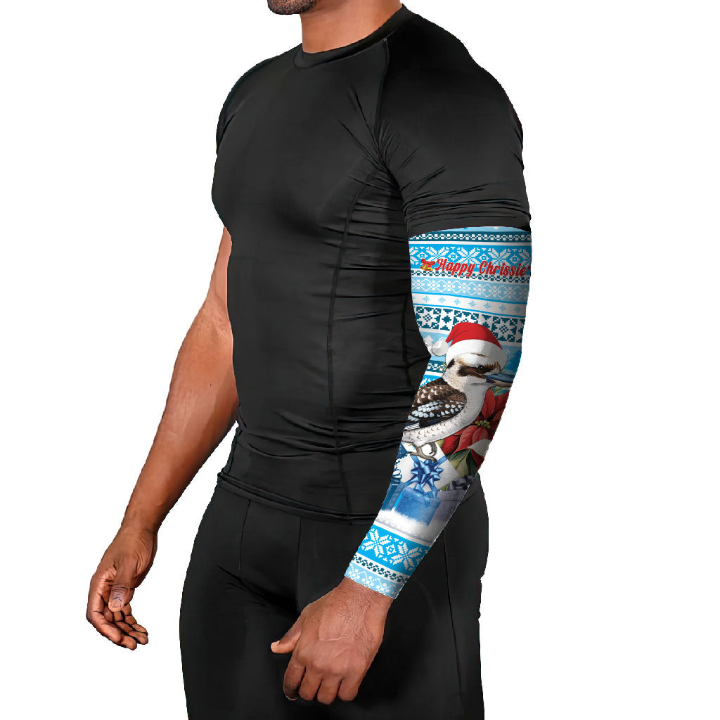 Australia Christmas In July Arm Sleeves Kookaburra Santa Blue Color