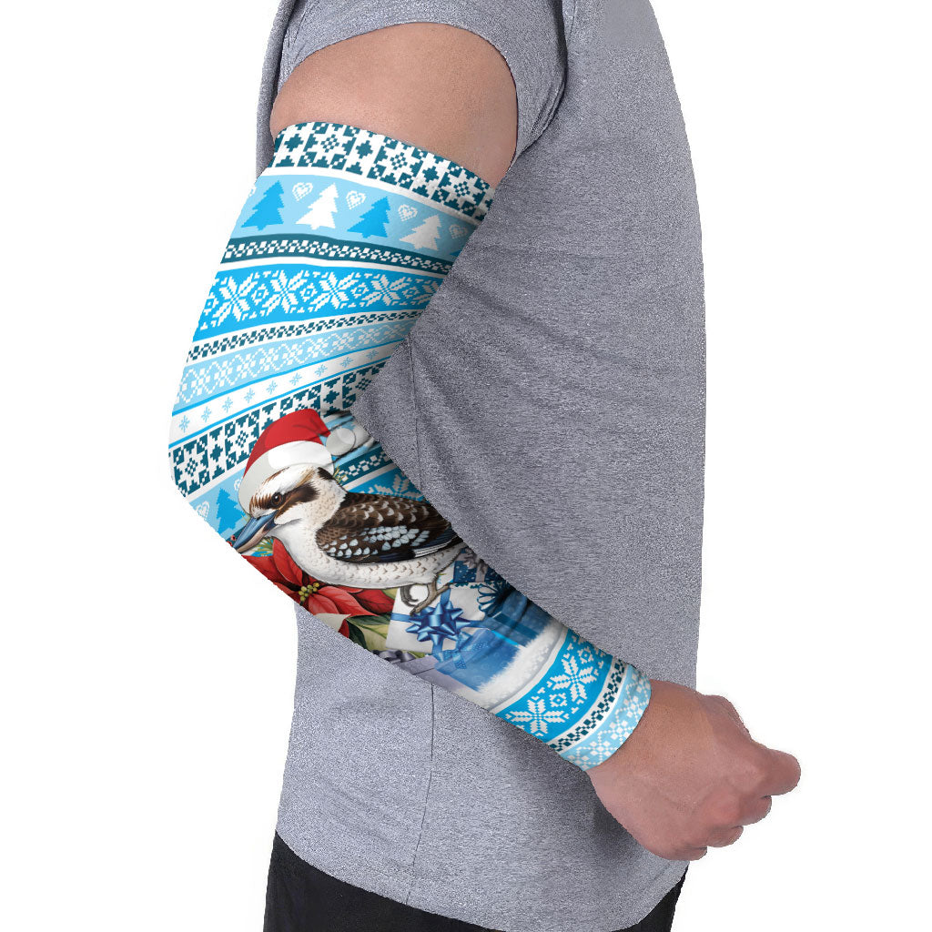 Australia Christmas In July Arm Sleeves Kookaburra Santa Blue Color