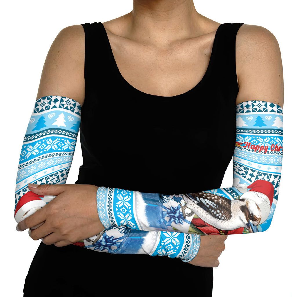 Australia Christmas In July Arm Sleeves Kookaburra Santa Blue Color