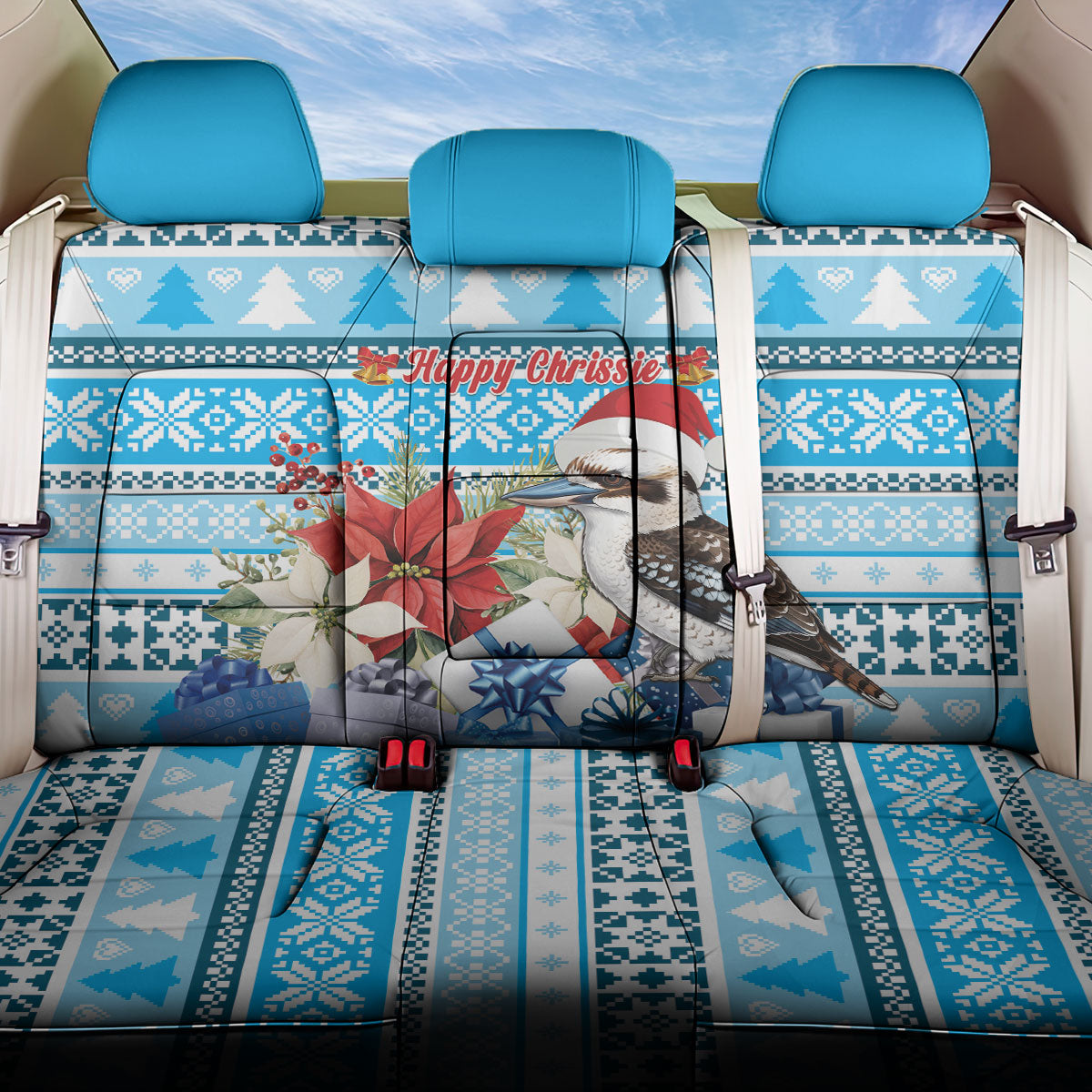 Australia Christmas In July Back Car Seat Cover Kookaburra Santa Blue Color