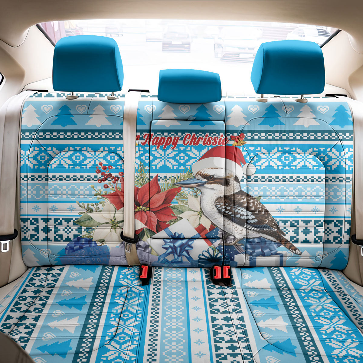 Australia Christmas In July Back Car Seat Cover Kookaburra Santa Blue Color