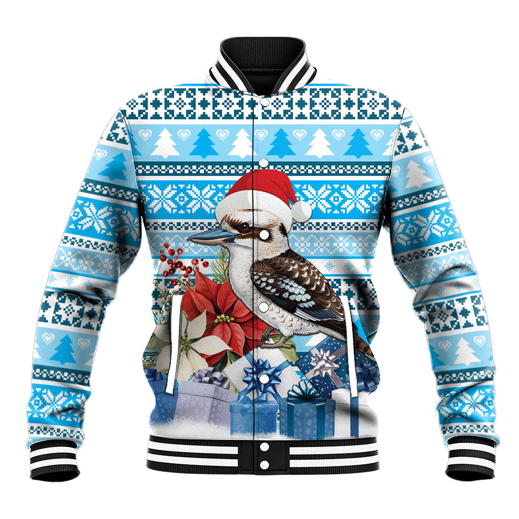 Australia Christmas In July Baseball Jacket Kookaburra Santa Blue Color